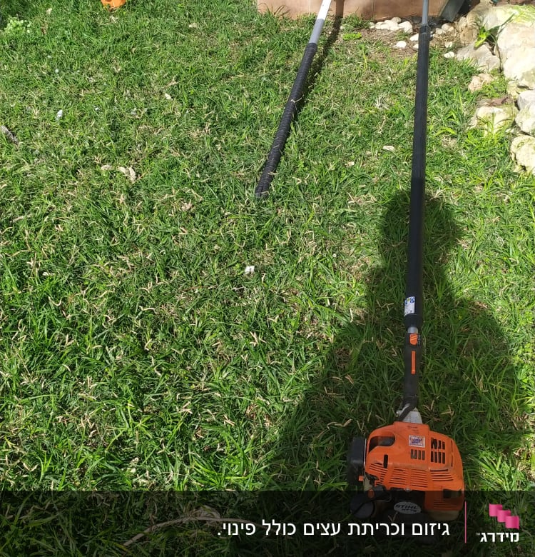 כלי גיזום כתומים על דשא ירוק